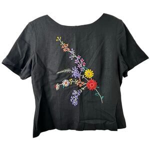 Sz 14 Vtg Positive Attitude Linen Blend Embroidered Floral Top Cottagecore Boho